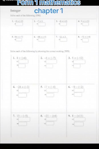 Form 1 Mathematics Chapter 1 #form1 #mathematics #integers ##exam #study #exercises #fyp #fypシ #fypシ゚viral