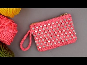 How to crochet mini pouch with pearl || Stylish crochet mini coin pouch tutorial