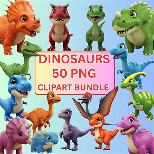 Cute Dinos Clipart, Scrapbook Printable Dinosaur Clip Art, Dinosaur Print, Trex, Triceratops, Brontosaurus, Stegosaurus Graphics Png - Etsy