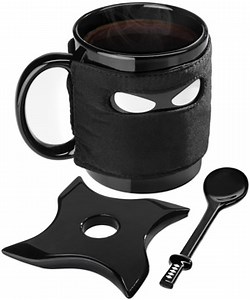 Ninja Mug with Samurai Spoon and Shuriken Coaster