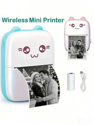 SOKANY 1pc Mini Portable Thermal Printer, Cute Cat Design, USB Chargeable, Supports Photo & Label Printing, Includes USB Cable & Ink-Free Kit, Ideal For Travel & Home Use, Photo Printing | USB Chargeable Printer | SHEIN