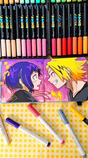 yelloww on Instagram: "Painting Denki Kaminari and Jiro Kyoka from My Hero Academia.🎧⚡ I swear, these two are so cute and funny, one of the best ship ever made in MHA. Their quirks are also compatible. #myheroacademia #plusultra #kaminaridenki #kaminari #jiro #kyokajiro #jiroukyouka #chargebolt #deku #izuku #bnha #midoriyaizuku #mha #bakugo #todoroki #uraraka #allmight #oneforall #allforone #animeart #animedrawing #acrylicmarkers #sketchbook #sketchoftheday #painting #artistsupportartists #reel