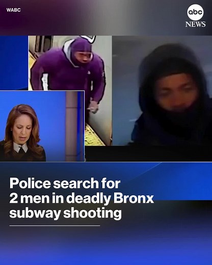New York City police have released photos of two individuals they want to question after a deadly shooting on a subway platform in the Bronx. One person was killed and five others were injured, authorities said. #bronx #nyc #subway #train #newyorkcity #news #abcnews