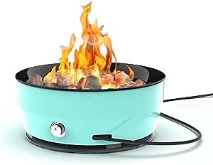 Outland Living Large Outdoor Propane Gas Fire Pit for Outside, 60,000 BTU/h, 24 inch with Lid - Modern Lake Country 800 Fire Bowl Firepit for Patio, Blue