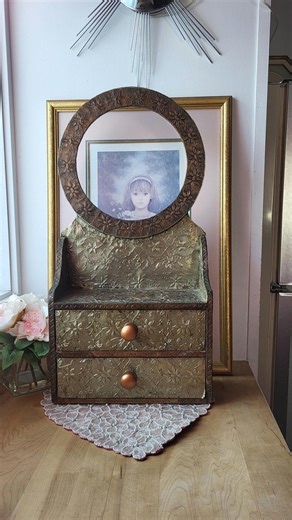 Vintage Large Jewelry Box With Mirror NO GLASS Hand-tooled Metal Oriental Jewelry Mirror Keepsake Wooden Box Decorative -2 Drawers - Etsy