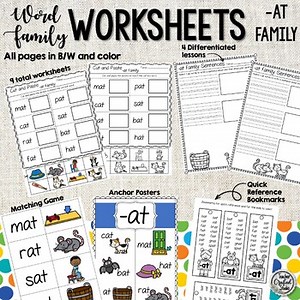 AT Word Family Worksheets | Morning Worksheets | Small Groups | Print and Go