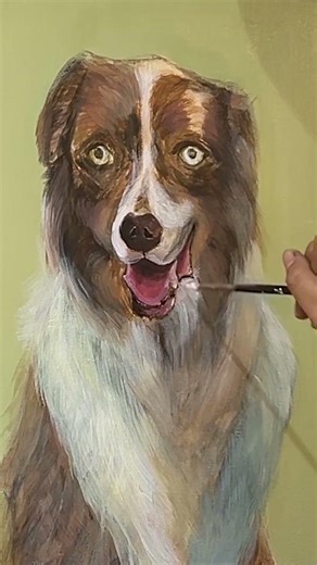 Custom dog portrait painting process from photo to canvas