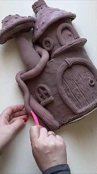 1 part DIY 🍄🏡 Fairy Mushroom House from Cardboard & Light Air-Dry Clay | Easy Whimsical Decor