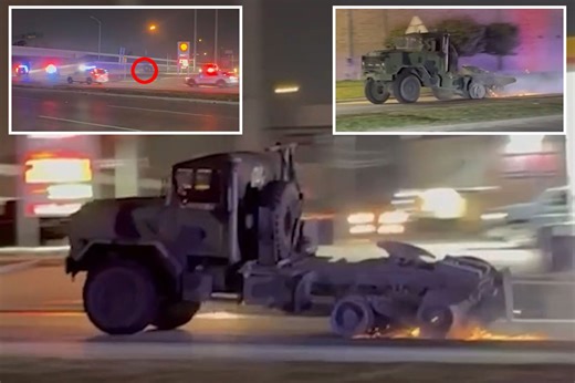 Military-style truck goes on wrecking spree through Texas after hit and run, sending cops on wild 75-minute chase