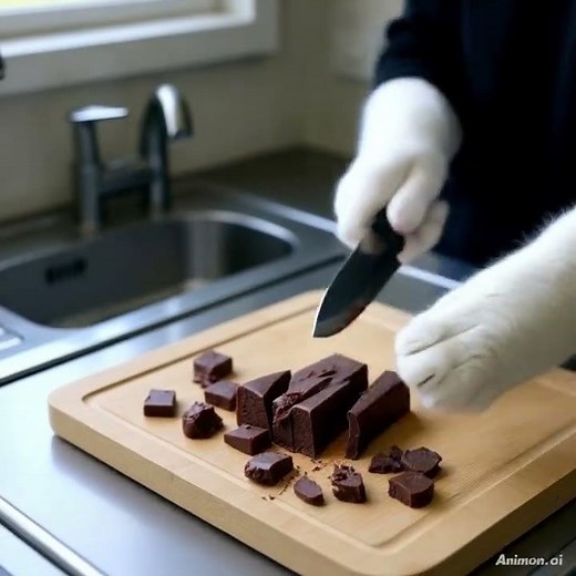Cat making the viral stawberry covered chocolate