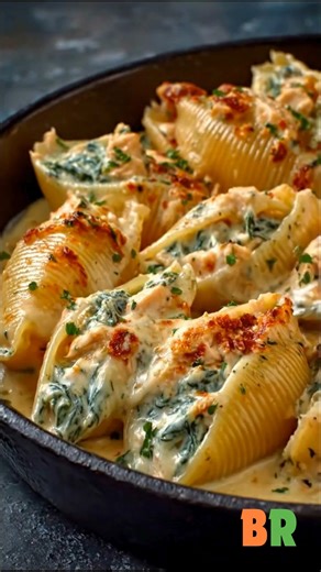 Creamy Tuscan Salmon-Stuffed Shells Tender jumbo pasta shells are filled with flaky salmon and creamy cheeses, then baked in a Tuscan-style Parmesan cream sauce layered with spinach, garlic, and sun-dried tomatoes. The technique balances richness with structure, creating a composed, restaurant-quality pasta bake. 🛒Ingredients : For the Salmon Filling: 2 cups cooked salmon, flaked 1 cup ricotta cheese 0.5 cup cream cheese, softened 0.5 cup grated Parmesan cheese 1 cup fresh spinach, chopped 2 ga