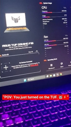 ⚡ASUS TUF F16 boot-up →Armoury Crate 🔥i5-13450HX × RTX 5050 💻 #ASUSTUF #TUFGaming #RTX5050 #Gaming