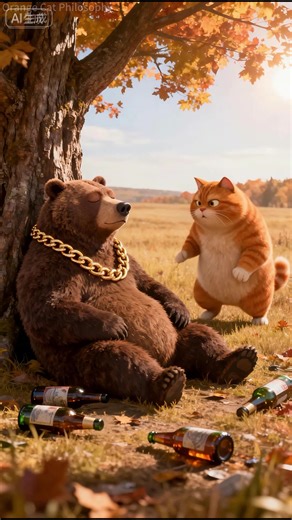 Chonky Orange Cat Pranks the Brown Bear.#funny #ai #animals #animation #orangecat