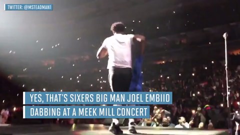 Joel Embiid dances shirtless at Meek Mill concert
