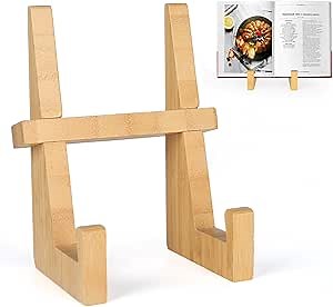 Cookbook Stand for Kitchen Counter - Natural Bamboo Cookbook Stand, 8.8 Inch Recipe Book Holder for Kitchen, Bedroom, Yellow