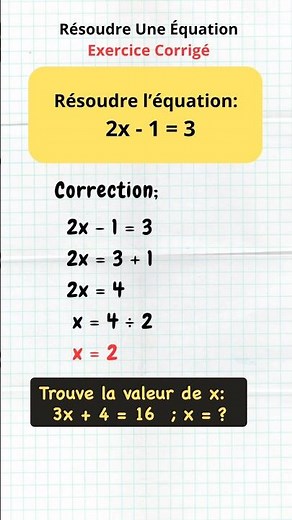 Comment résoudre une équation- Exercice Corrigé #math #equation #mathskills #mathematics #education