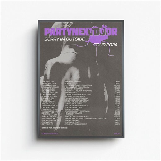 Partynextdoor Tour - 2024 Poster North America | Music Wall Art Vintage Print (digital Download) - Etsy