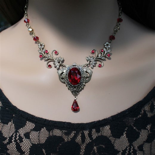 Vintage Scarlet Crystal Necklace: Gothic Vampire Jewelry With Optional Earrings - Etsy