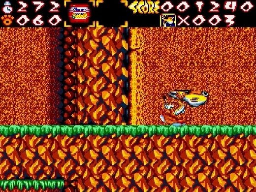 🐆 Chester Cheetah: Too Cool to Fool (Sega Genesis, 1992 – Kaneko) Uno de esos juegos que te recuerdan cómo en los 90 cualquier mascota de una marca podía terminar con su propio videojuego 😂. Chester Cheetah, la cara de los snacks Cheetos, protagoniza este plataformas donde todo gira alrededor de su onda “cool”. El juego es simple: niveles coloridos, enemigos raros y mucha estética noventosa. Chester corre, salta, usa patinetas y mantiene siempre esa actitud sobradora que lo caracterizaba en lo