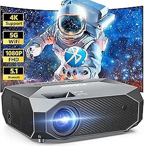 FUDONI Projector with WiFi and Bluetooth, Outdoor Portable 4K Support Projector HD 1080P Max 300" Display, Movie Video Portable Home Theater Projector Compatible w/HDMI/USB/Phone/Laptop/TV Stick