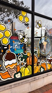 Lots of fun painting some fall ice cream windows at @honeyhiveicecream !🍦 This is the cutest place ever 🍂🐝 • Thank you for having me! 🧡💛 • • #art #artist #windowpainting #windowart #paintingwindows #longislandwindowartist #longislandartist #longislandwindowpainting #longislandwindowart #newyorkwindowartist #paintedwindows #windowsplash #windowartist #longislandart #longislandwindowpainter #holidaywindowpainting #longislandbusiness #fallwindowart #fallwindowpainting | Art by Michelle Marie L