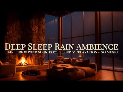 🌧️🔥Cozy Rain Ambience 🌧️🔥Crackling Fire & Gentle Wind Sounds for Restful Sleep & Relaxation 🌧️🔥
