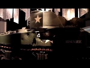 Damaged M4 Sherman tank on display at the Bastogne War Museum, Belgium.