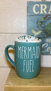 Mermaid Fuel coffee mug Dollar Tree DIY for my coastal coffee bar #coffeebar #beachdiy #dollartreediy | Crafty Beach