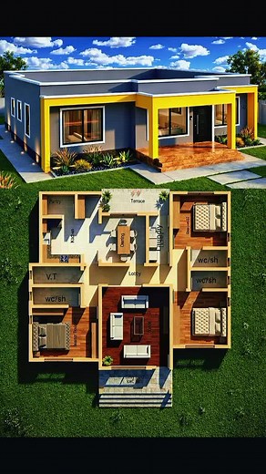3 Bedroom Bungalow Hidden Roof Modern Design – Complete Plans