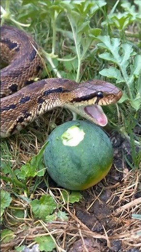 😮 The big python snake is trying to eat water melon #snakevideo #pythonsnake