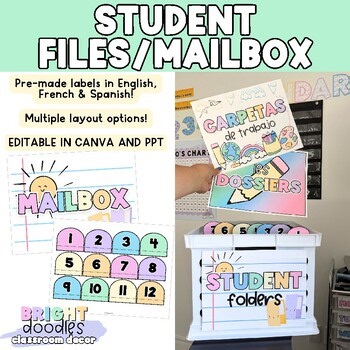 Student Mailbox File Labels | Editable | English, French & Spanish