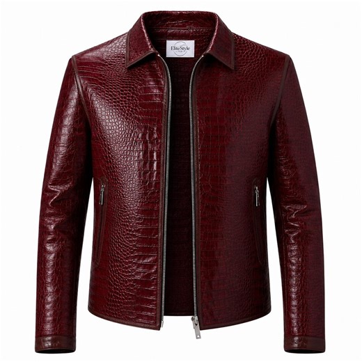 Men's Burgundy Crocodile Embossed Leather Biker Jacket, Luxury Fashion Coat - Etsy
