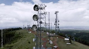 Telecommunication transmission towers, cell phone signal 4G/5G masts