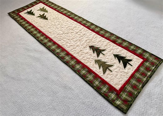 46 Inch Quilted Winter Table Runner With Applique Trees - Etsy