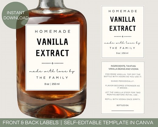 Editable Vanilla Extract Label Template: Printable Gift Label (instant Download) - Etsy