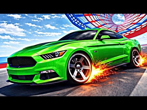 Green Muscle Car Crazy Ramp Jumps 🔥 Fire Exhaust | Gameplay