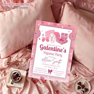 Galentines Pajama Party Invitation, Pink PJ Valentines Day Invite, Slumber Girls Night Invite, Cozy Adult Sleepover Movie Night Template - Etsy