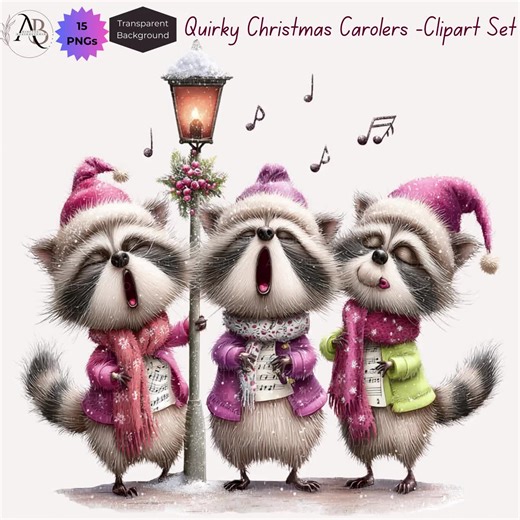 Christmas Carolers PNG Bundles: Quirky Christmas Animals Clip Art, for DIY Christmas Card, Planner, Junk Journal (15 Digital Download) - Etsy