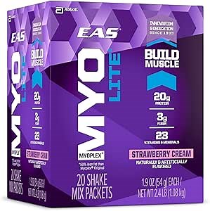 EAS Myoplex Lite Protein Shake Mix Packets, Strawberry Cream, 1.9 oz packets, 20 servings