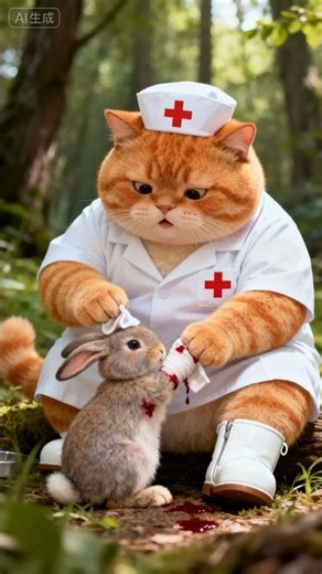 A kitten nurse found an injured little rabbit in the forest