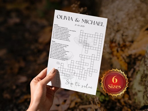 Wedding Crossword Sip and Solve Puzzle, Wedding Guest Games, DIY Giant Puzzle Custom Crossword Template, Canva Editable - Etsy