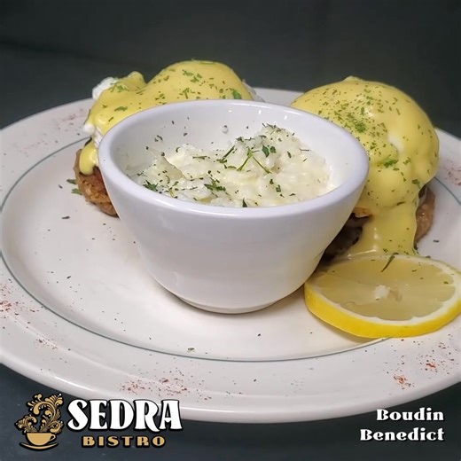 SEDRA'S BOUDIN BENEDICT - Grilled boudin cakes topped with grilled ham, fried green tomato, and poached egg. Drizzled with creamy Hollandaise sauce. #SedraBistro #SedraCoffee #CoffeeLife #Instafood . . #foodphotography #foodporn #foodie #foodstagram #foodlover #delicious #foodgasm #foodiesofinstagram #foodlovers #foodpic #eat #restaurant #foodphoto #breakfast #lunch #brunch #mimosa #coffee #catering #banquets #waffles #omelets #cajun #nolaeats #eatlocal | Sedra Bistro