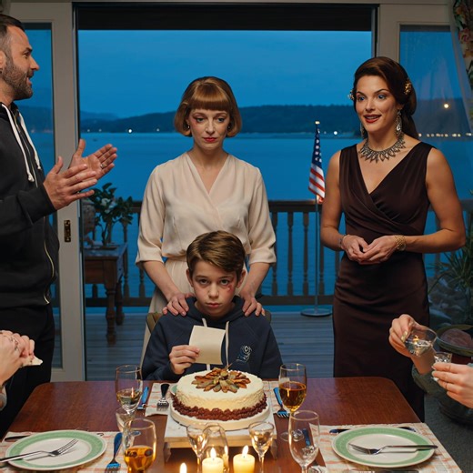 At the birthday party, my son showed up with a black eye, and my sister’s son boasted that he “definitely will never forget it.” The room erupted in laughter—until my son uttered a quiet remark that shattered the evening’s warmth and caused my sister to drop her wine glass. For a moment, the music, the breeze from the lake, even the soft clink of a fork on a dessert plate seemed to stop in midair. I was a single mother in my forties, running a small lakeside diner in a sleepy American town where