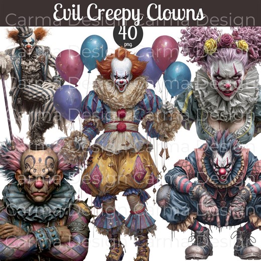 Evil Creepy Clown High-resolution PNG Bundle: Evil Horror Circus Clipart, 40 PNG Files. 5000x5000 Px, 300 DPI - Etsy