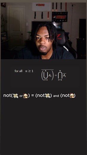 Arrion Knight | Computer Science on Instagram: "I break down De Morgan’s Law using simple logic and set theory. We walk through what the symbols actually mean, how the complement works, and why we use substitution in an induction proof. If you’ve ever been confused by unions, intersections, or those lines over sets, this will finally make it click. I also explain how to know when to use the inductive hypothesis and why De Morgan’s Law matters when working with multiple sets. Great for anyone lea