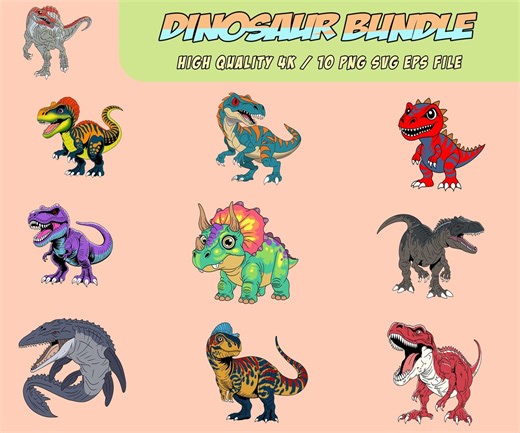 Dinosaur Clipart Bundle 4K, Realistic Dino PNG SVG EPS Set, 0 High Resolution Transparent Graphics for Cricut, Sublimation & Kids Design - Etsy