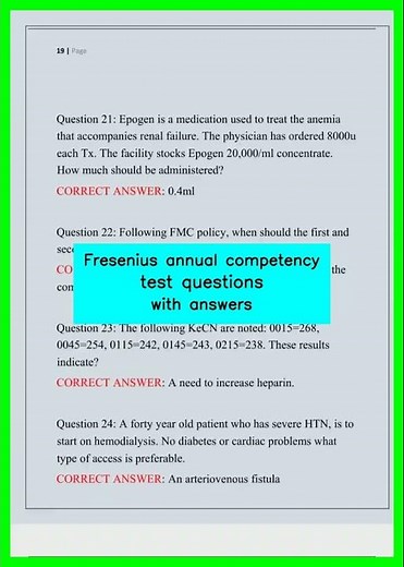Fresenius annual competency test questions with answers video