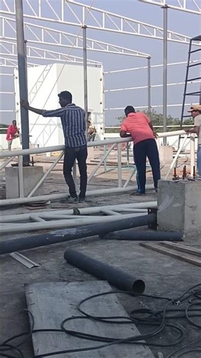 80Ft Truss Installation Using Chain Block #fabrication #welding