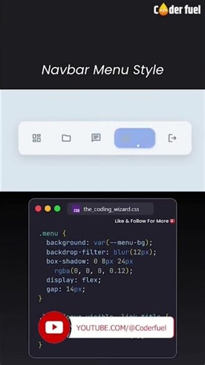 Modern Navbar Menu Style using CSS ✨#WebDevelopment#CSS#Navbar#NavigationMenu#MenuDesign