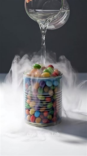 Don’t blink 👀 What happens when jelly beans freeze instantly? 🍬❄️ Liquid nitrogen experiment in ultra slow motion. Watch the frozen jelly beans shatter into tiny icy pieces! Follow Cryo Smash Lab for more crazy freeze & smash experiments. 🔬 #cryosmashlab #jellybeans #candy #viral #trending
